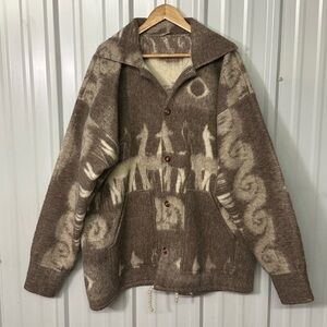 Vintage Handmade Ecuador Oversize Virgin Wool Blanket Coat Men XL Heavyweight